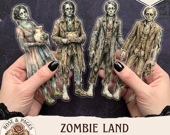 Kit de imágenes prediseñadas de muñecas de papel zombie vintage, kit de teatro de marionetas, muñecas recortables góticas de Halloween, 24 muñecas, kit de manualidades de Halloween, efímeros para álbumes de recortes