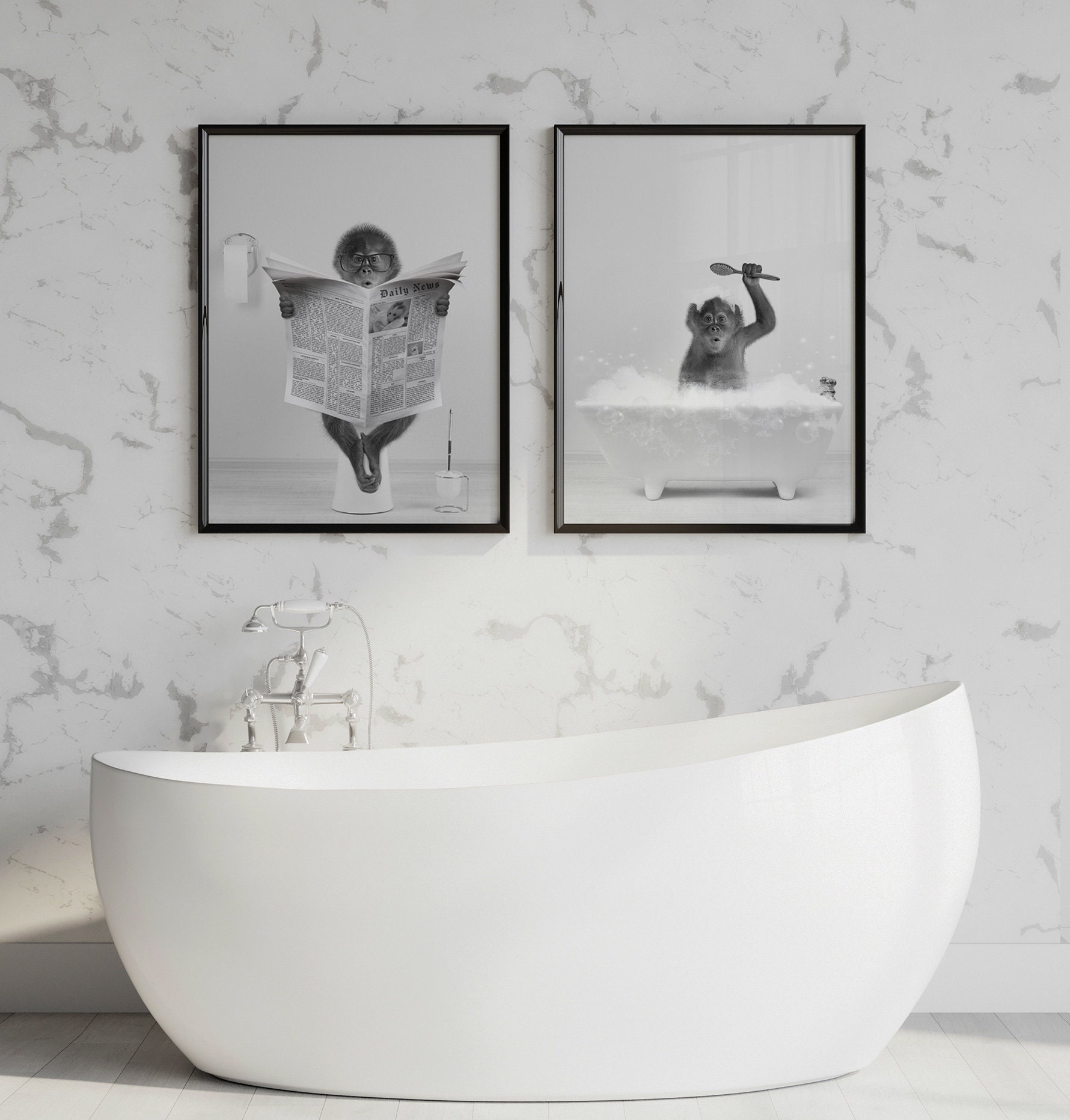 Monkey Print Funny Bathroom Decor Monkey in Toilet Animal - Etsy