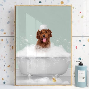 Custom Pet Portrait from photo, Custom Dog, Cat in Bathtub Print, Animal in Tub, Bathroom Art, Personalized gifts,Pet Gift, Pet Illustration