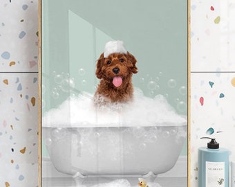 Personalisiertes Tierportrait vom Foto, individuell gestalteter Hund, Katze in der Badewanne, Tier in der Wanne, Badezimmer Kunst, personalisierte Geschenke, Haustier Geschenk, Haustier Illustration