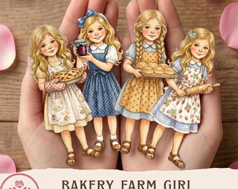 Bakery Farm Girl | Vintage Watercolour Printable Paper Dolls & Kitchen Scenes, Cottagecore Junk Journal | Digital Download — Rose and Pages