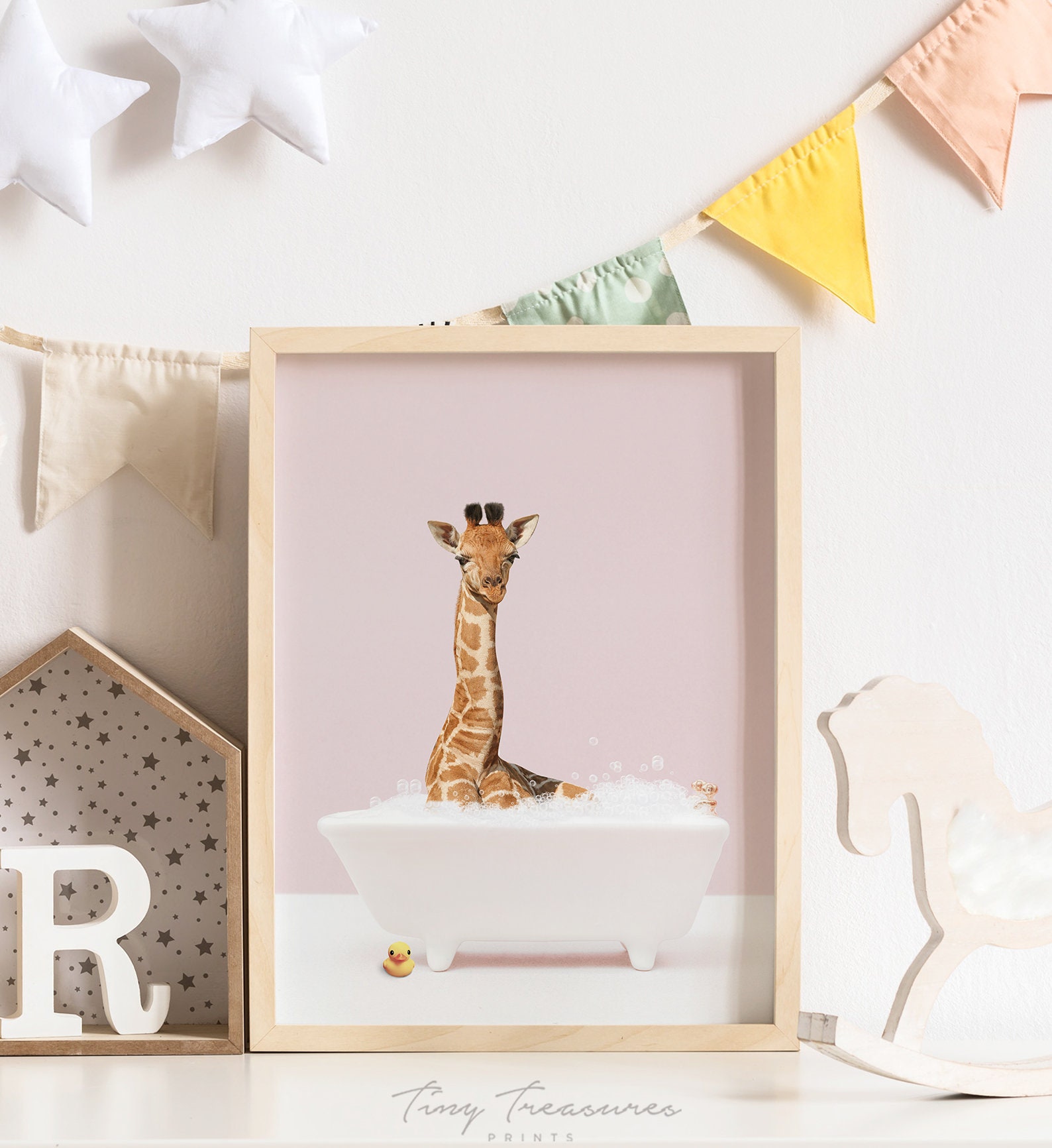 Baby Giraffe in a bathtub Giraffe Bathing Funny Bathroom | Etsy