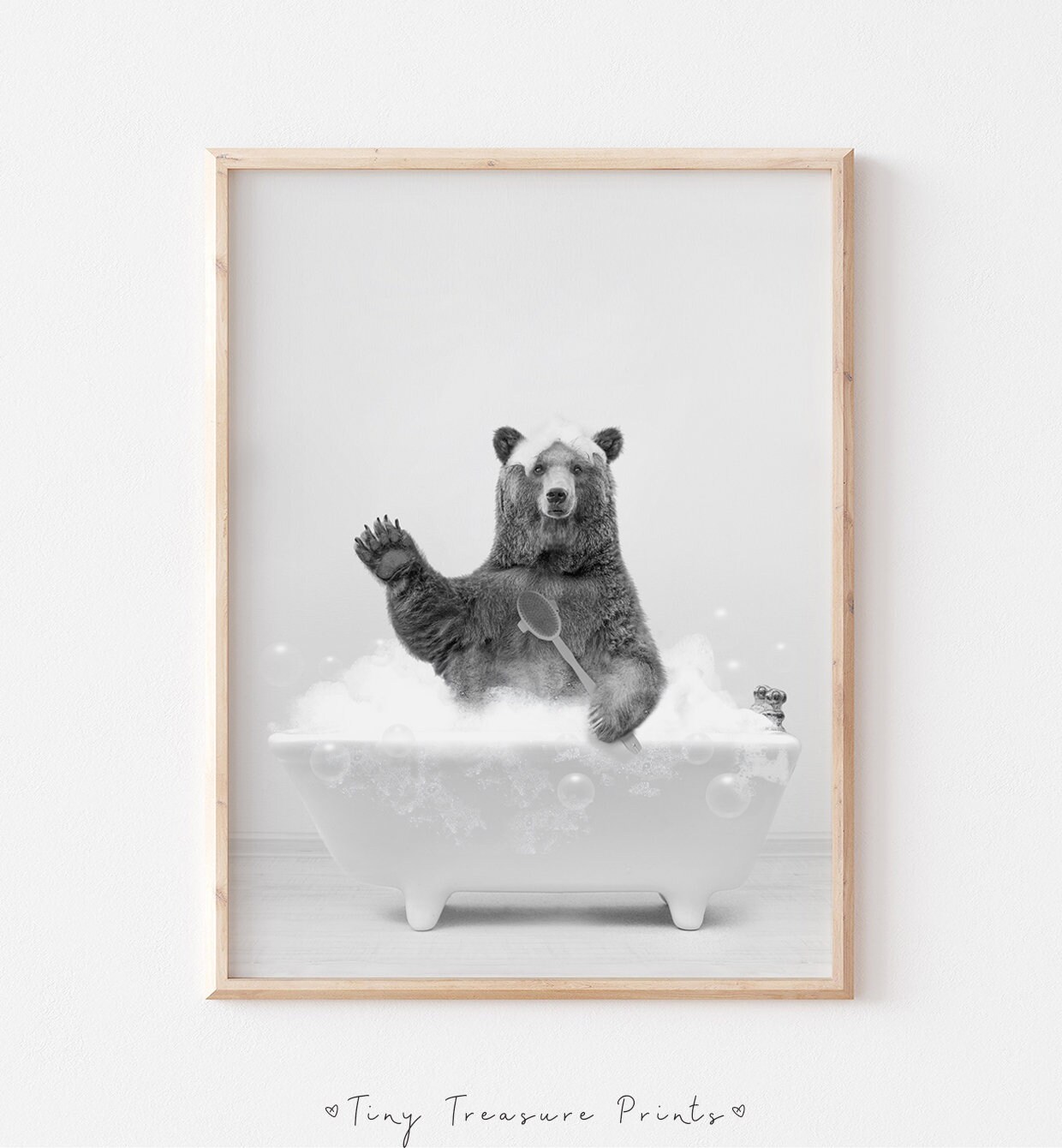 Bear in a Bathtub Print Bear Bathing Funny Bathroom Print Etsy