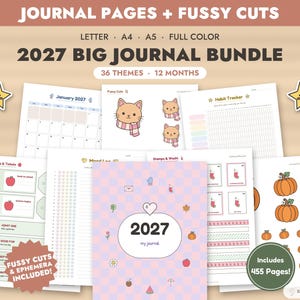 Paquete de cuadernos imprimibles 2027, kit de bullet journal de 455 páginas, efímeros con recortes, diario de recortes, registro de estado de ánimo, registro de hábitos, tamaño carta A4 A5