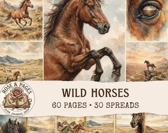 Kit de diario de caballos salvajes, páginas de diario Mustang vintage, papel para álbumes de recortes y tarjetas, paquete de papel vintage, efímeros Mustang