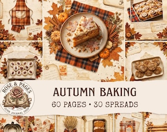 Kit de diario de repostería otoñal, páginas de recetas otoñales vintage, papel para álbum de recortes de cocina acogedora, efímeros de cosecha, paquete de papel digital