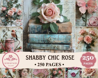Shabby Chic Rosen Journal Seiten | 250 Vintage Aquarell Seiten, Junk Journal Seiten, Floral Vogel Ephemera, Cottagecore Printable | Rose & Seiten