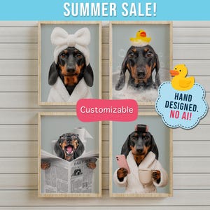 Custom Pet Portrait, Funny Bathroom Wall Art, Dog or Cat Reading Newspaper on Toilet,Dog in Toilet, Pet in Bathtub, Personalized pet gift