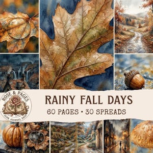 Rainy Fall Days Junk Journal Kit, Vintage Autumn Rainy Weather Journal Pages, Cozy Nature Vintage Style Craft Paper Bundle, Rainy Ephemera