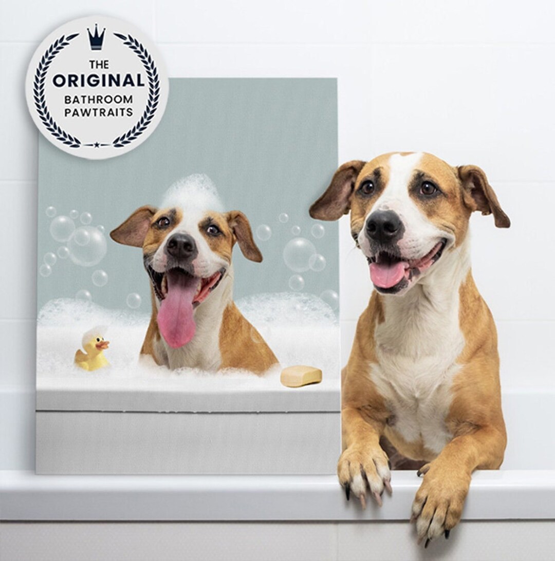 Custom Pet Portrait, Funny Bathroom Art, Dog or Cat in Bathtub,animal