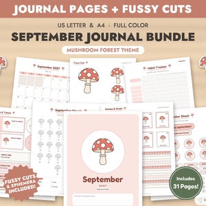 Paquete imprimible para diario de septiembre, páginas para diario Bosque de setas + recortes precisos, kit para diario de recortes, efímeros, Bullet Journal, registro de estado de ánimo