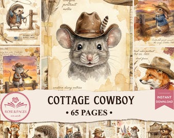 Páginas de diario de estilo vaquero campestre / Efímeros de rancho del oeste con acuarela vintage / Kit de álbum de recortes imprimible estilo cottagecore — Rose & Pages