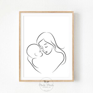 Mother And Baby Minimalist Silhouette Abstract Naked Woman Etsy