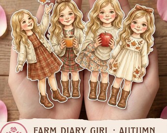 Farm Diary Girl Autumn Paper Dolls | 24 Vintage Storybook Characters | Printable Junk Journal Ephemera — Rose & Pages