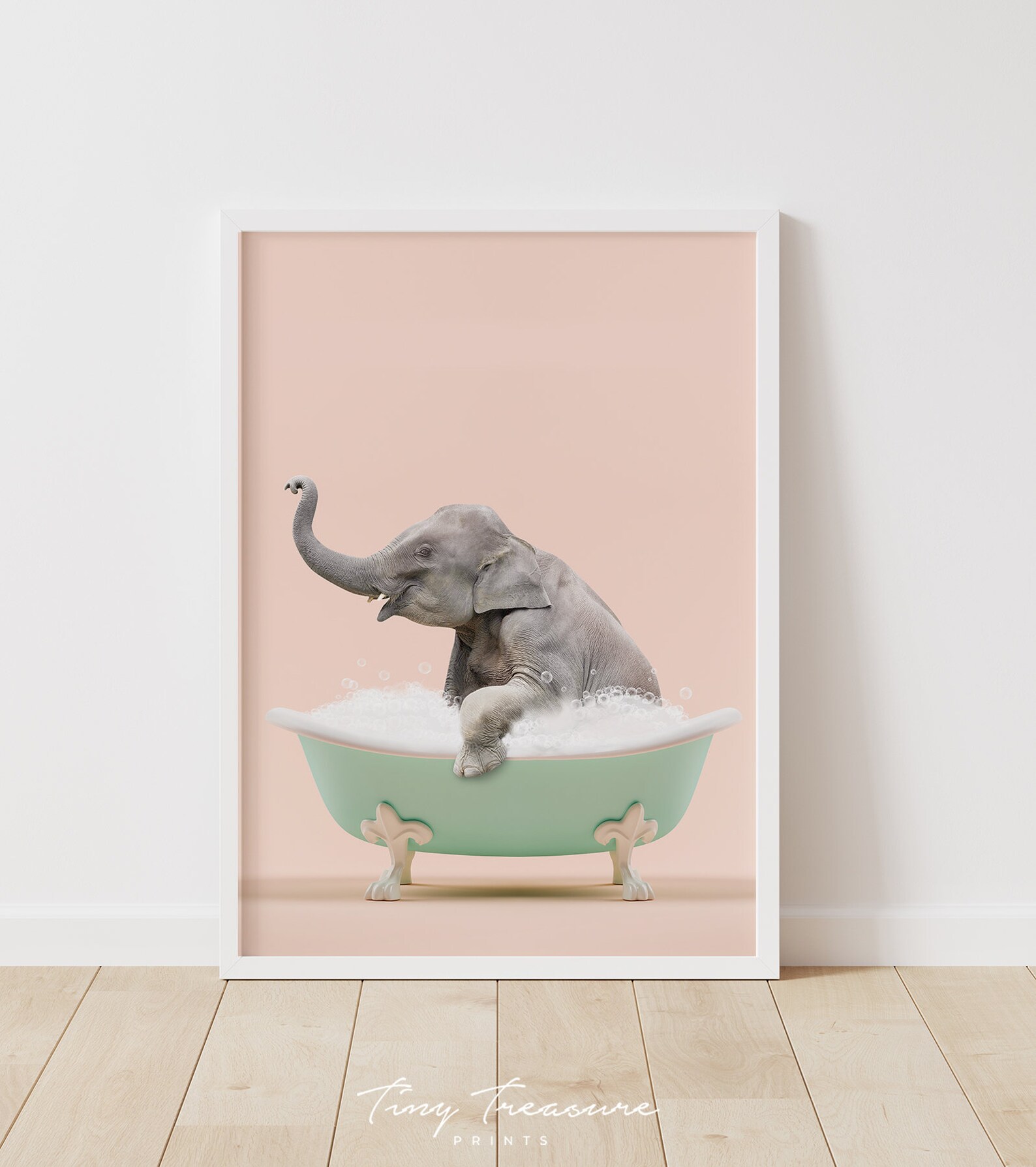 Elephant in a Bathtub Elephant Bathing Bathroom Print Etsy