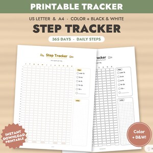 Step Tracker Printable, Yearly Walking Log, Daily Steps Tracker, Fitness Bullet Journal Page, Color & Black White, Letter A4