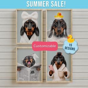 Custom Pet Portrait, Funny Bathroom Wall Art, Dog or Cat Reading Newspaper on Toilet,Dog in Toilet, Pet in Bathtub, Personalized pet gift