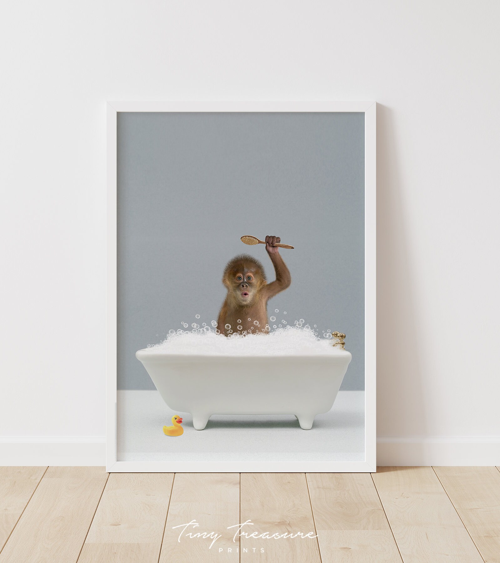 Baby Monkey in a Bathtub Monkey Bathing Bathroom Print - Etsy