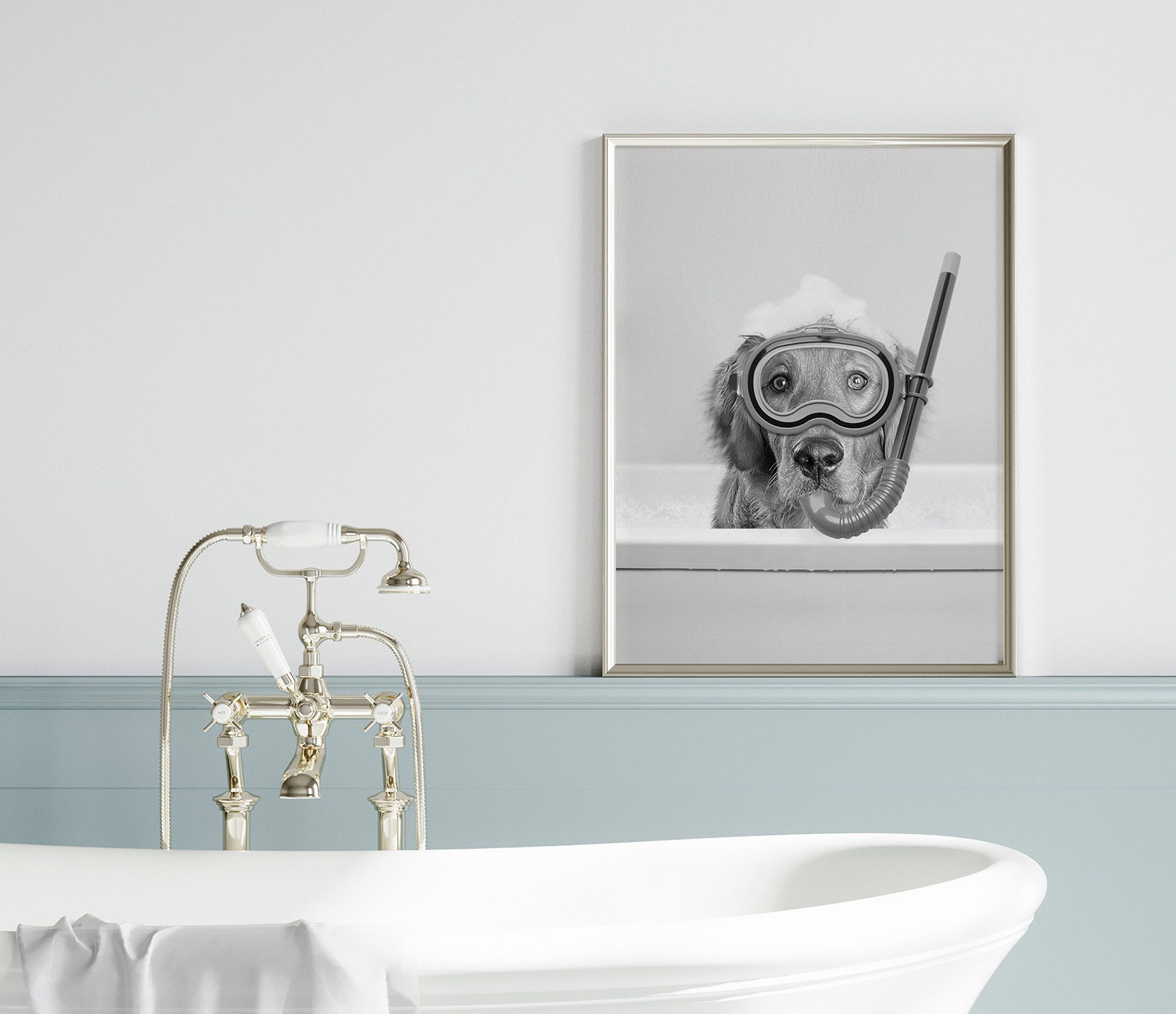 Custom Pet Portrait Funny Bathroom Art Dog in Bathtub - Etsy