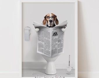 Beagle on the toilet, Restroom Dog Portrait, Funny Bathroom Wall Art, Bathroom Decor,Pet Gift, Funny Dog Art, Kids Bathroom, Beagle Gift Art