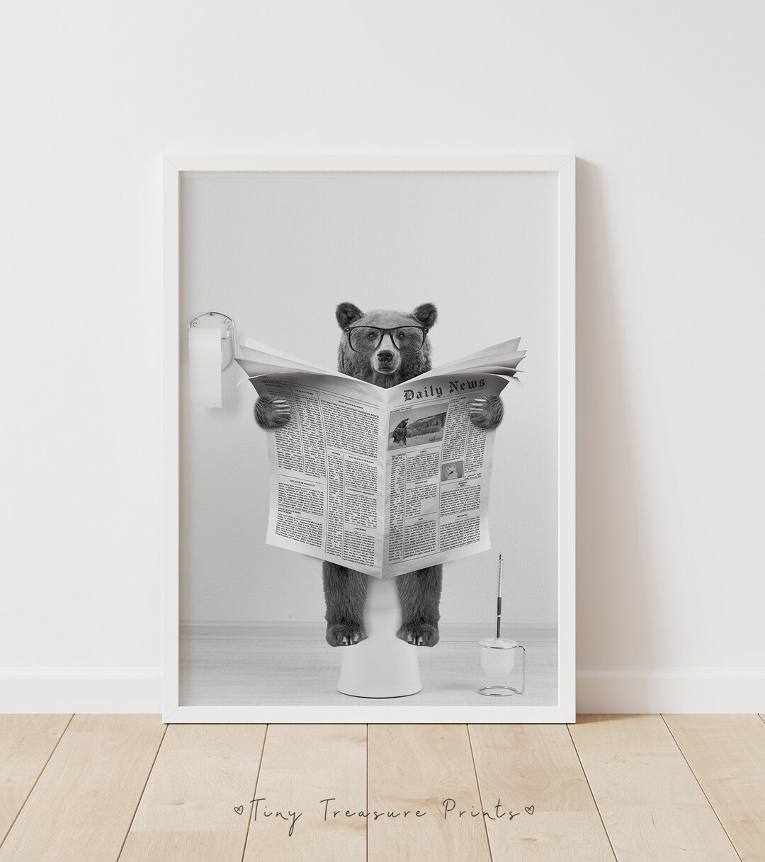 Bear Print, Funny Bathroom Decor, Bear in Toilet, Animal in Toilet