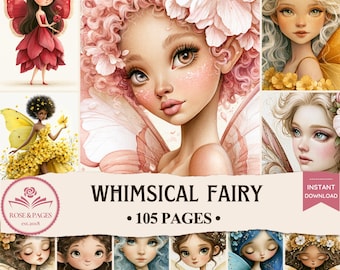 Pages fantaisistes du Journal des fées | Éphémères de contes de fées vintage | Kit de scrapbooking imprimable Cottagecore — Rose et pages