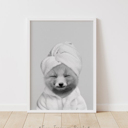 Fox Printable SPA Fox funny Bathroom Art Black and White Etsy