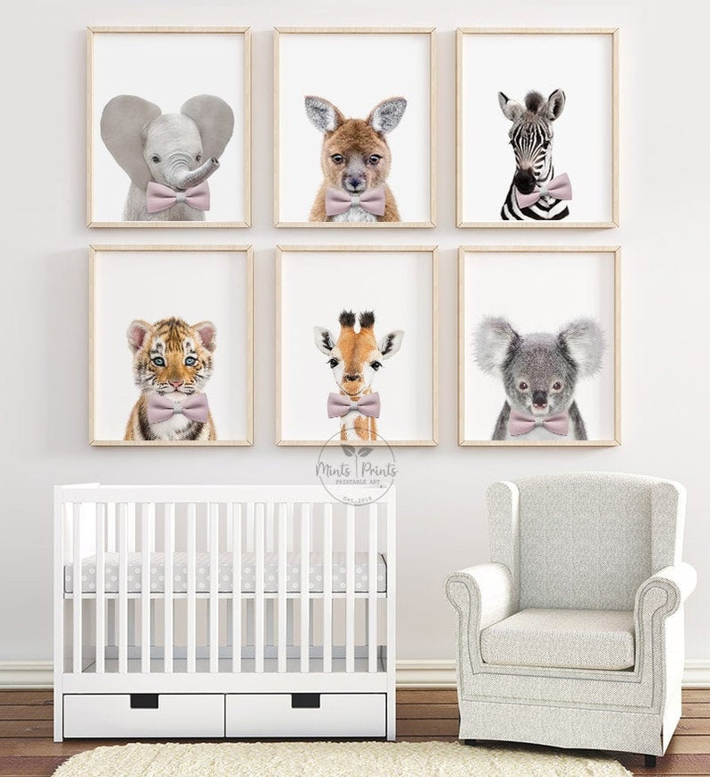 Safari Baby Girl Nursery Safari Baby Animals Pink Bow Ties Etsy