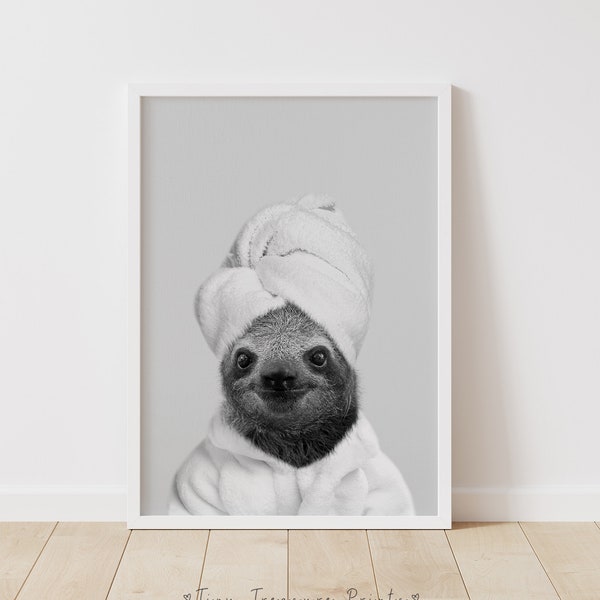 Sloth Printable, SPA Sloth ,Funny Bathroom Art, Black And White, Toilet Humor, Kids Bathroom Art, Whimsy Animal, Toilet poster, Funny Art