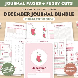 Paquete de imprimibles para diario de diciembre, páginas para diario con pequeños regalos + recortes precisos, kit para diario de recortes, efímeros, Bullet Journal, registro de estado de ánimo