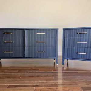 SOLD | Mid Century Modern MCM Dresser Set | blue | dresser & nightstand