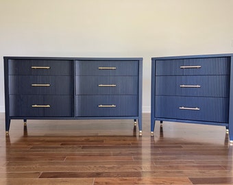 SOLD | Mid Century Modern MCM Dresser Set | blue | dresser & nightstand