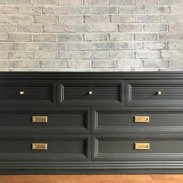 SOLD / Refinished Thomasville Campaign Dresser / tv console / credenza