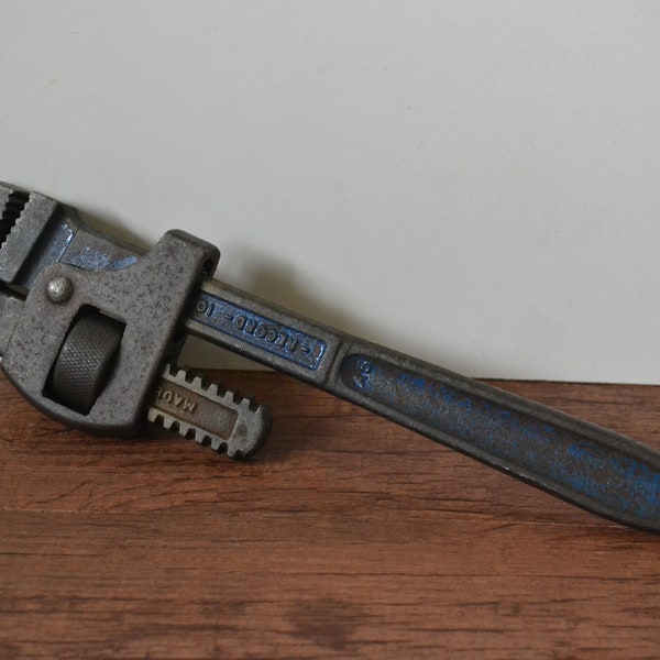 Clé à Pipe Ancienne Stillson N°10 - Pexto Moore Forge Co - Manche Bois - USA