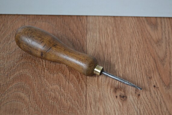 Vintage Marking Awl 1 3 4 Blade Turned Hardwood Handle With Brass