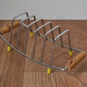 Vintage Mid-Century Toast Rack - Chrome with Bamboo Handles