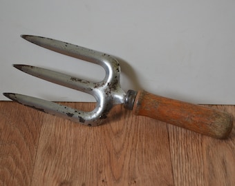 Vintage Jenks & Cattell trädgårdsgaffel - stål med trähandtag 25 cm