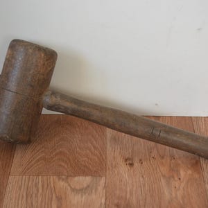 Vintage 13 1/2&quot; Wooden Mallet with 5 3/4&quot; x 2 3/4&quot; Round Head