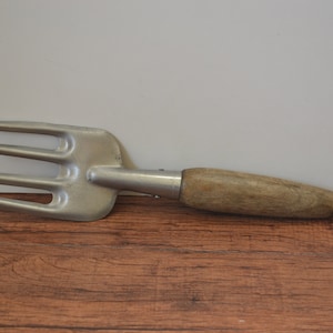 Vintage Foreign Garden Hand Fork - Stainless Steel with Wooden Handle 10.5&quot;