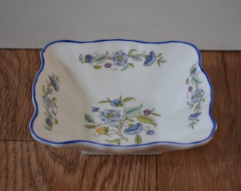Vintage Minton Haddon Hall Blue S. 782 Fine Bone China Square Dish 12cm