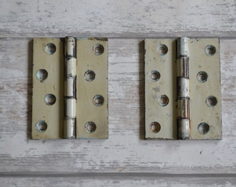 Pair of Vintage Salvaged Large Brass Door Hinges 3&quot; x 4&quot;