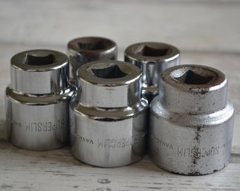Vintage Superslim Chrome Vanadium Socket Set: 1/2" Drive, 5 Piece