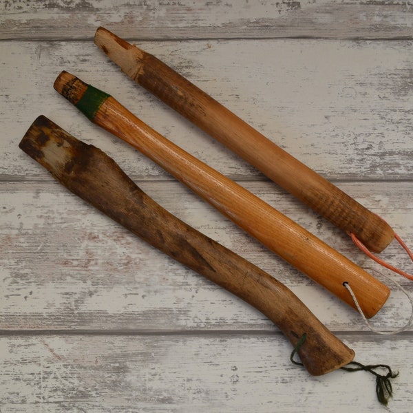 3 x Vintage Wooden Hammer & Axe Handles (For Restoration)