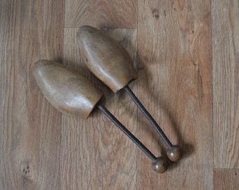 Vintage Pair of Wood & Metal Spring Shoe Tree Stretchers 12"