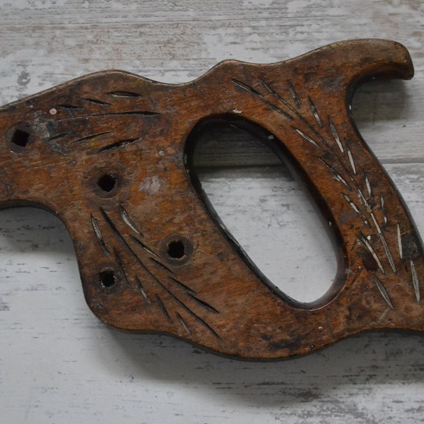 Vintage Wooden Panel Hand Saw Handle