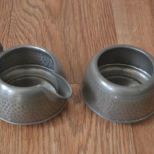 Vintage Civic Pewter 3317 Hammered Texture Sugar Bowl & Milk Jug - Made in England
