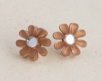 Daisy Stud Laser Cut Brown, Oat, Caramel & Silver Colour Earrings, Flower Stud Earrings for Sister, Daughter or Mum, Mothers Day Gift