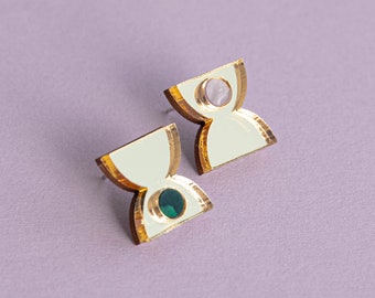 Hourglass Laser Cut Stud Earrings in Gold, Gold Statement Studs