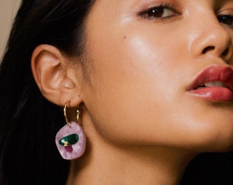 Puddle Hoop Earrings, Laser Cut Gold Statement Hoops in Lilac