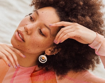 Marble White Circle Earrings: Brass Charm, Modern Bridal Jewelry